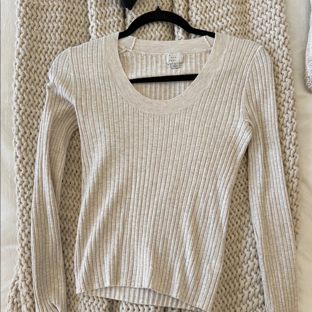 a new day Women's Ribbed Crew Neck Sweater - Light Beige